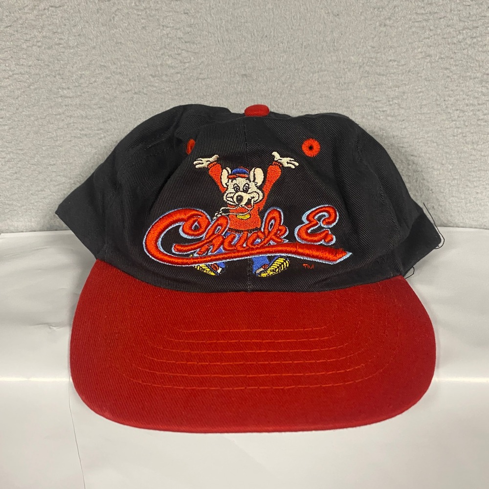 Vintage Chuck E. Cheese Snapback Hat Kids OSFM Black Red ShowBiz Pizza Time 90s
